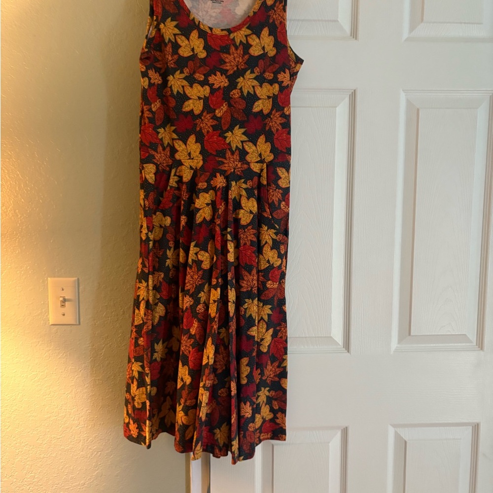 Fall leaves pattern Sleeveless Dress - Red and Yellow with deep pockets!